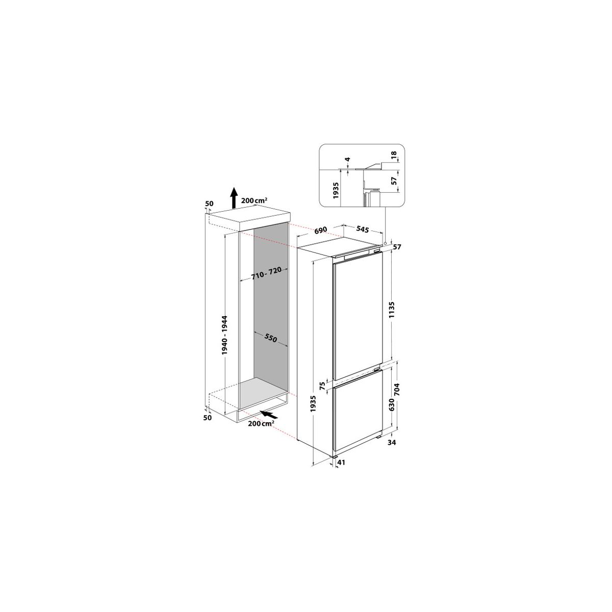 Réfrigérateur combiné encastrable SP408102FR intégrable, WHIRLPOOL