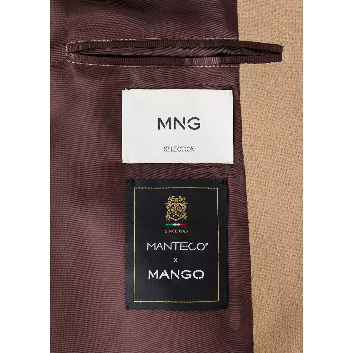 Manteau laine Manteco revers marron moyen, MANGO MAN