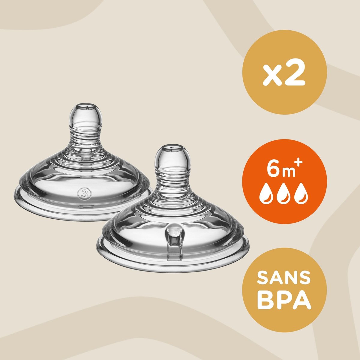 Lot de 2 tétines Closer to nature débit rapide gris, TOMMEE TIPPEE