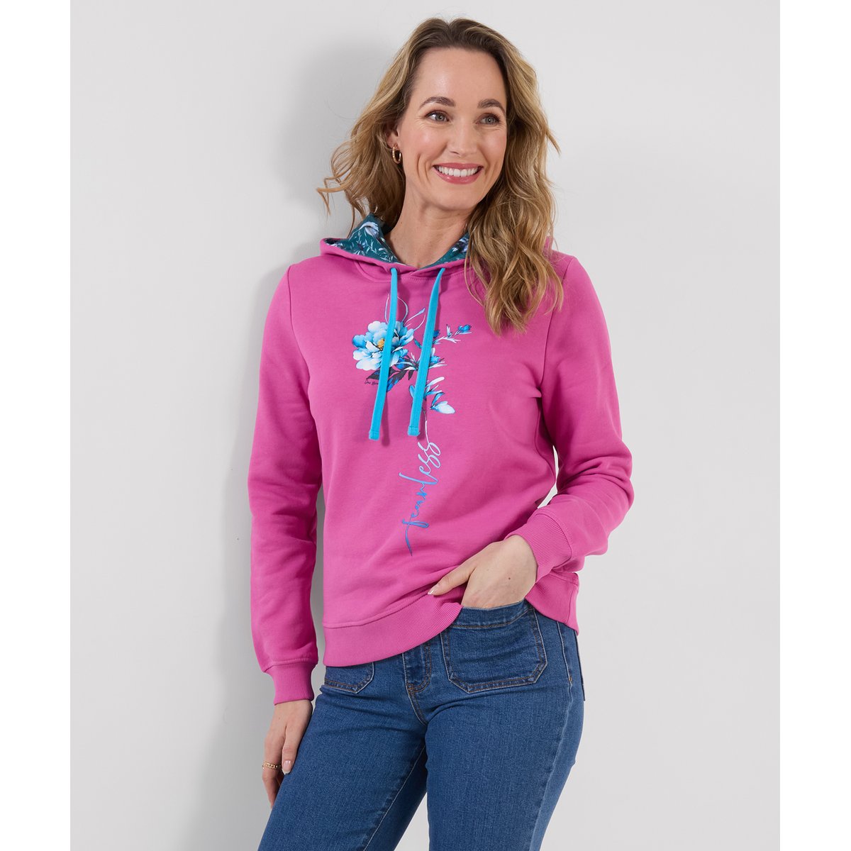 Sweat à Capuche Imprimé Fleur à Tige Fearless rose, JOE BROWNS
