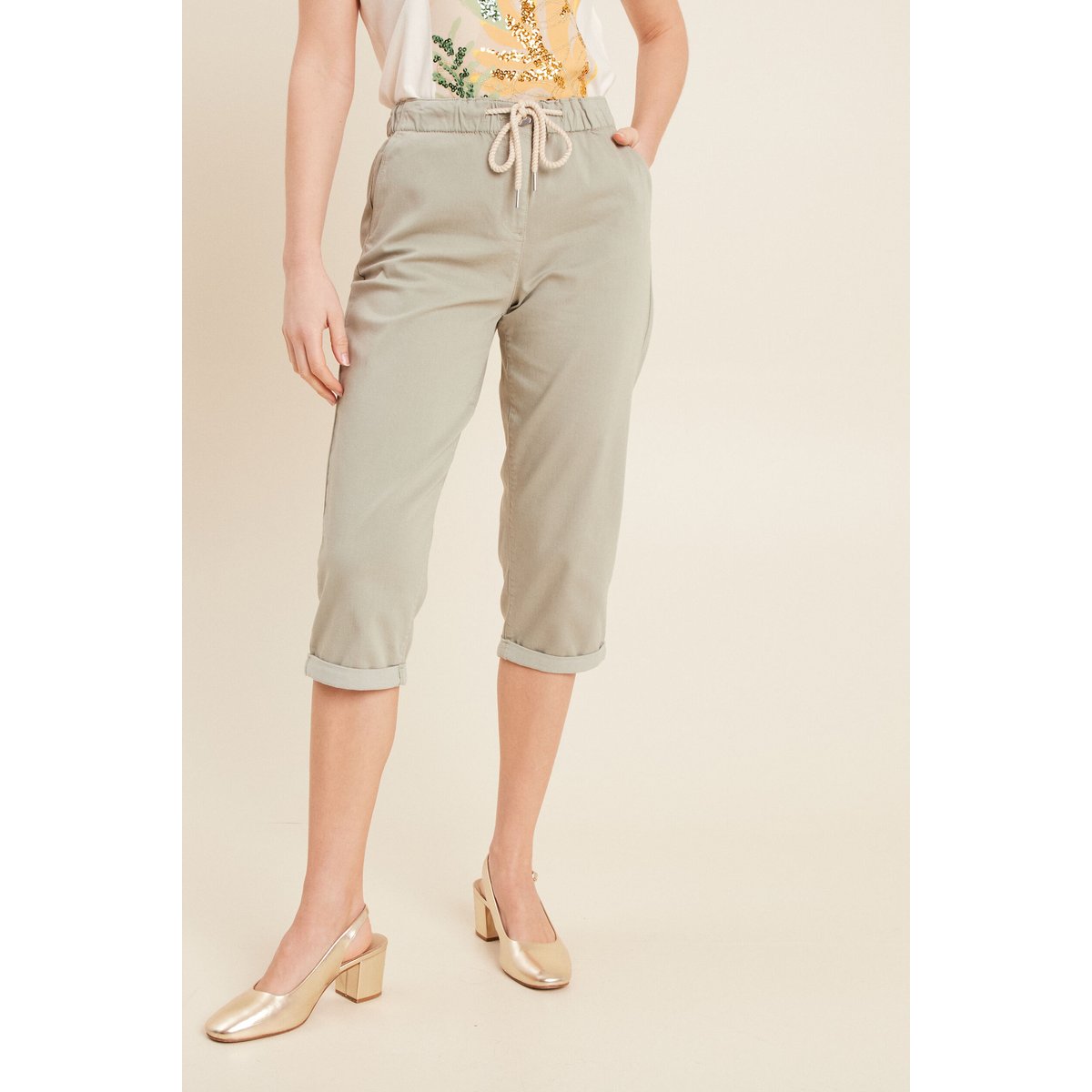 Pantacourt large taille haute vert clair, BREAL