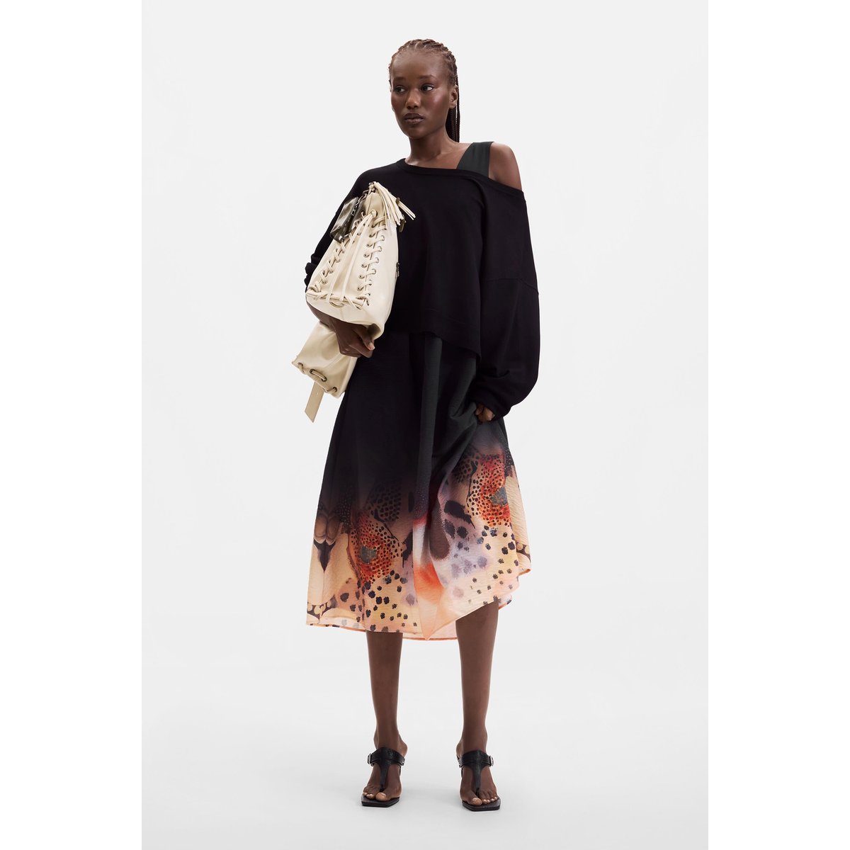 Robe midi 2 en 1 noir, DESIGUAL