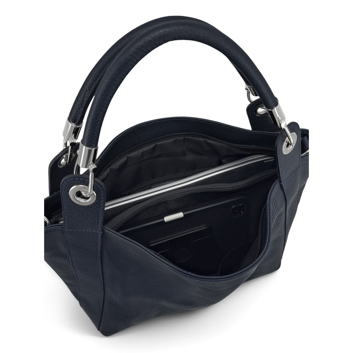 Sac à main cuir italien PARIS bleu foncé, OH MY BAG