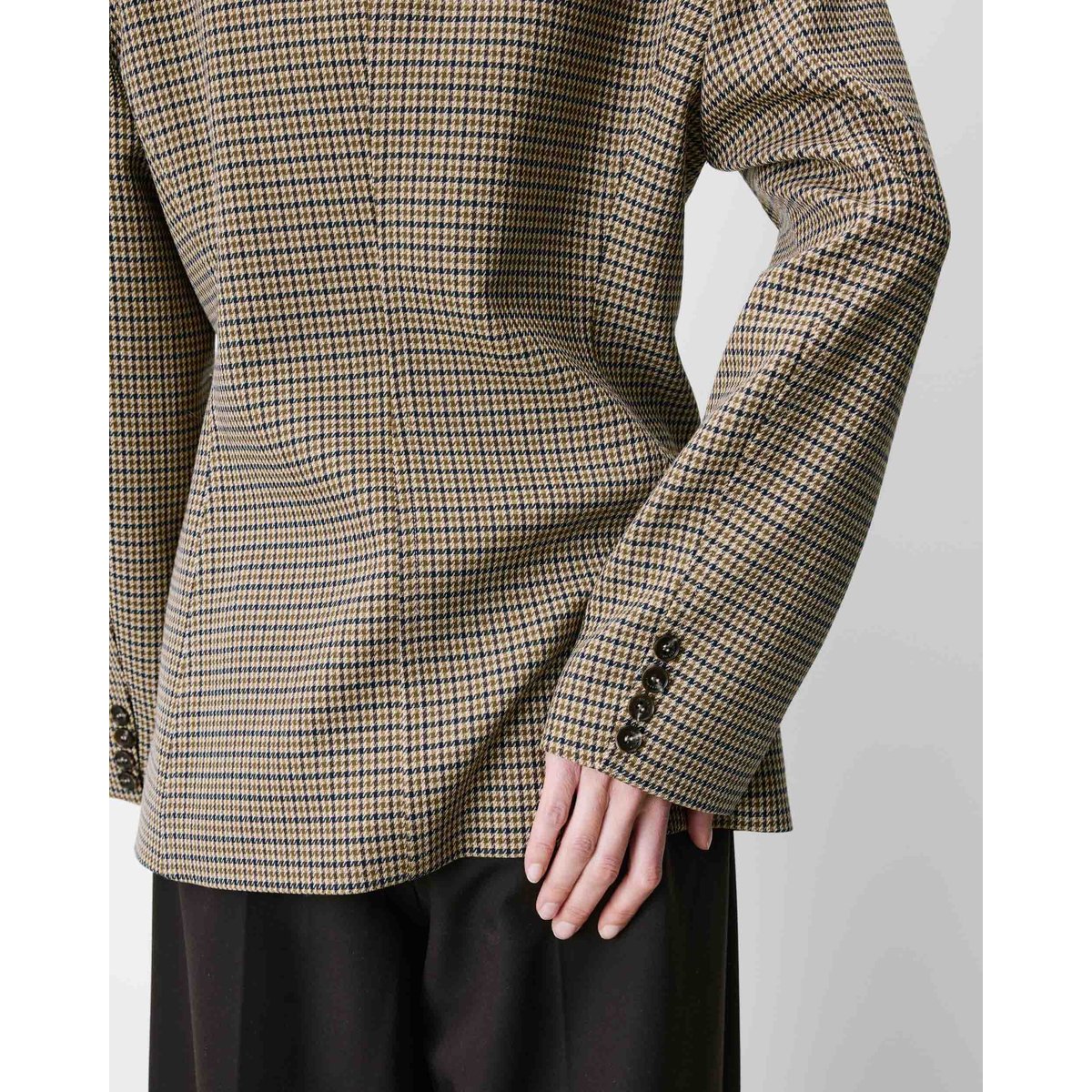 Blazer cintré croisé pied-de-poule beige Almond beige, GRACE AND MILA