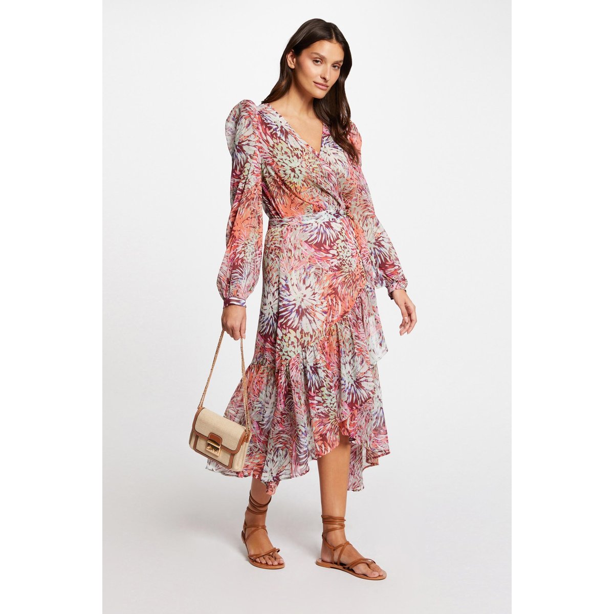 Robe midi portefeuille imprimé multico, MORGAN
