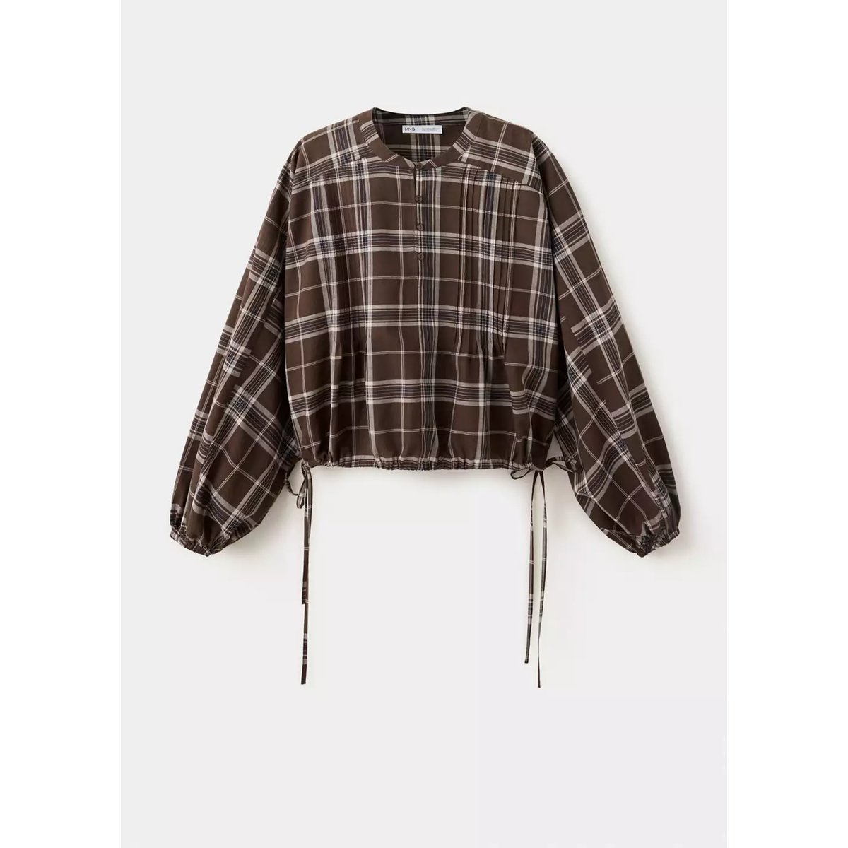 Chemise carreaux manches bouffantes marron, MANGO