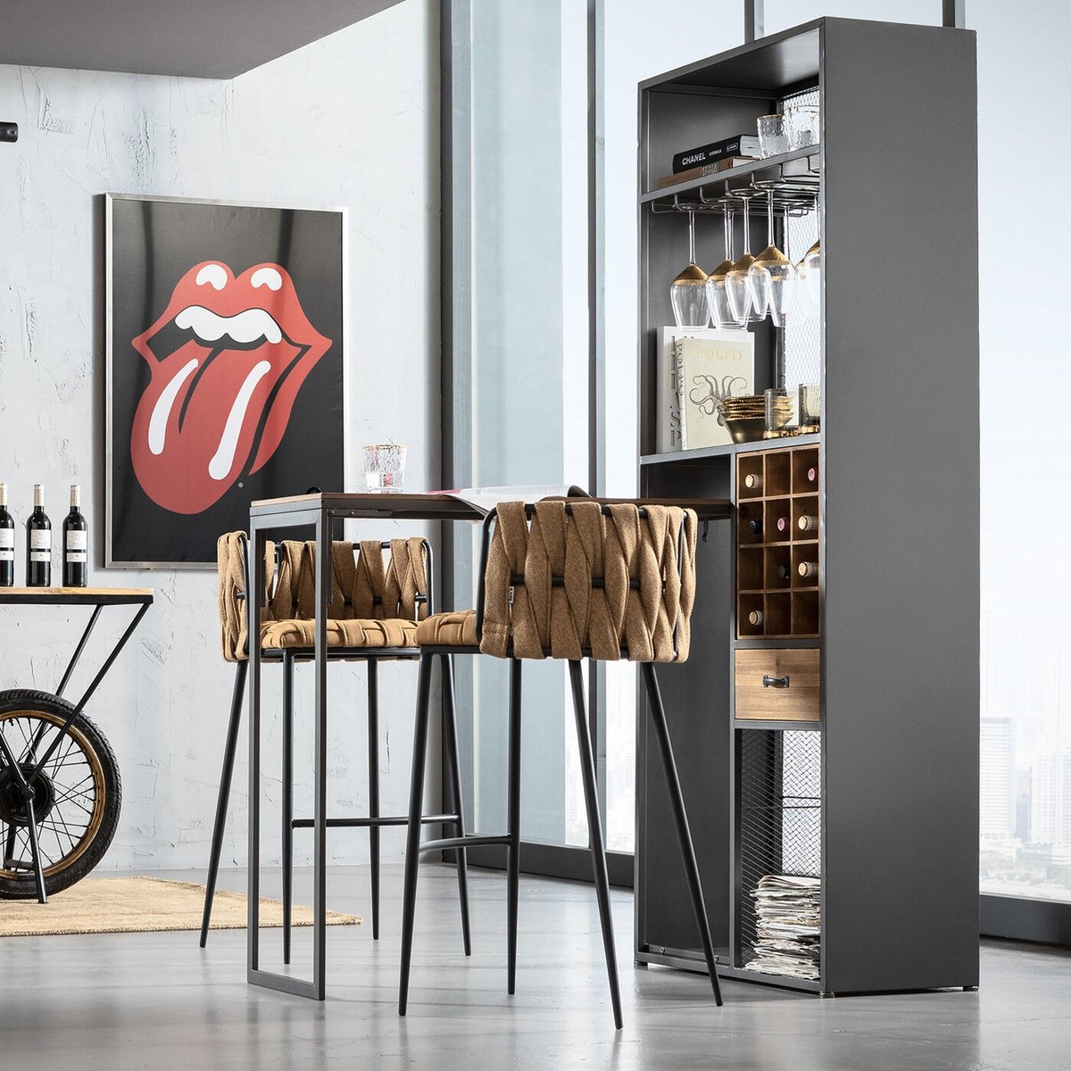Meuble de bar avec table, VINOTECA noir, KARE DESIGN