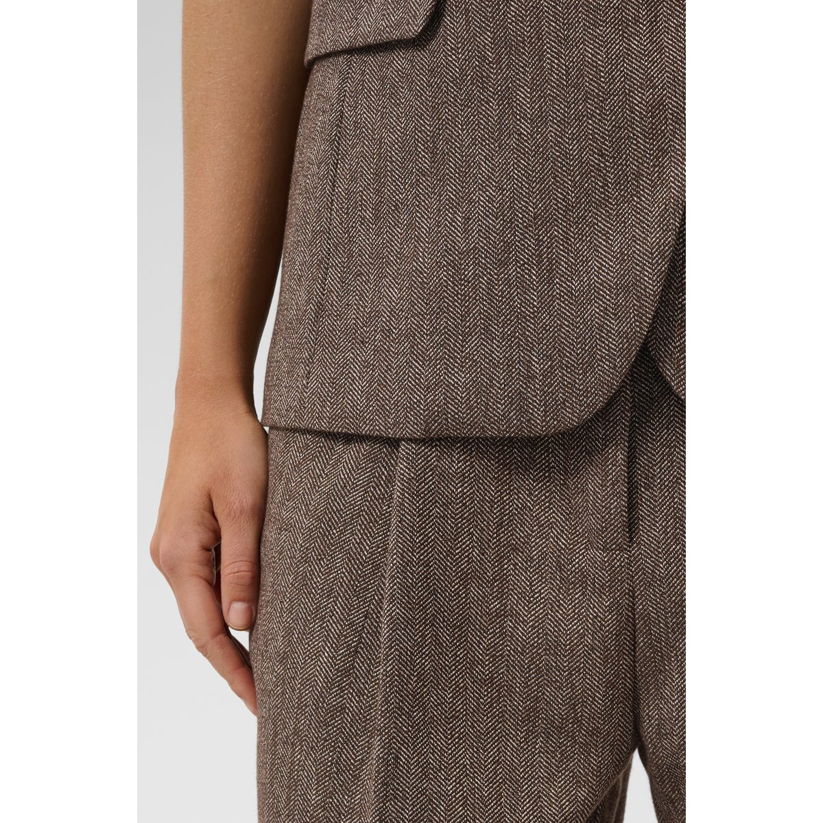 Pantalon de costume marron ganache herringbone, SOAKED IN LUXURY