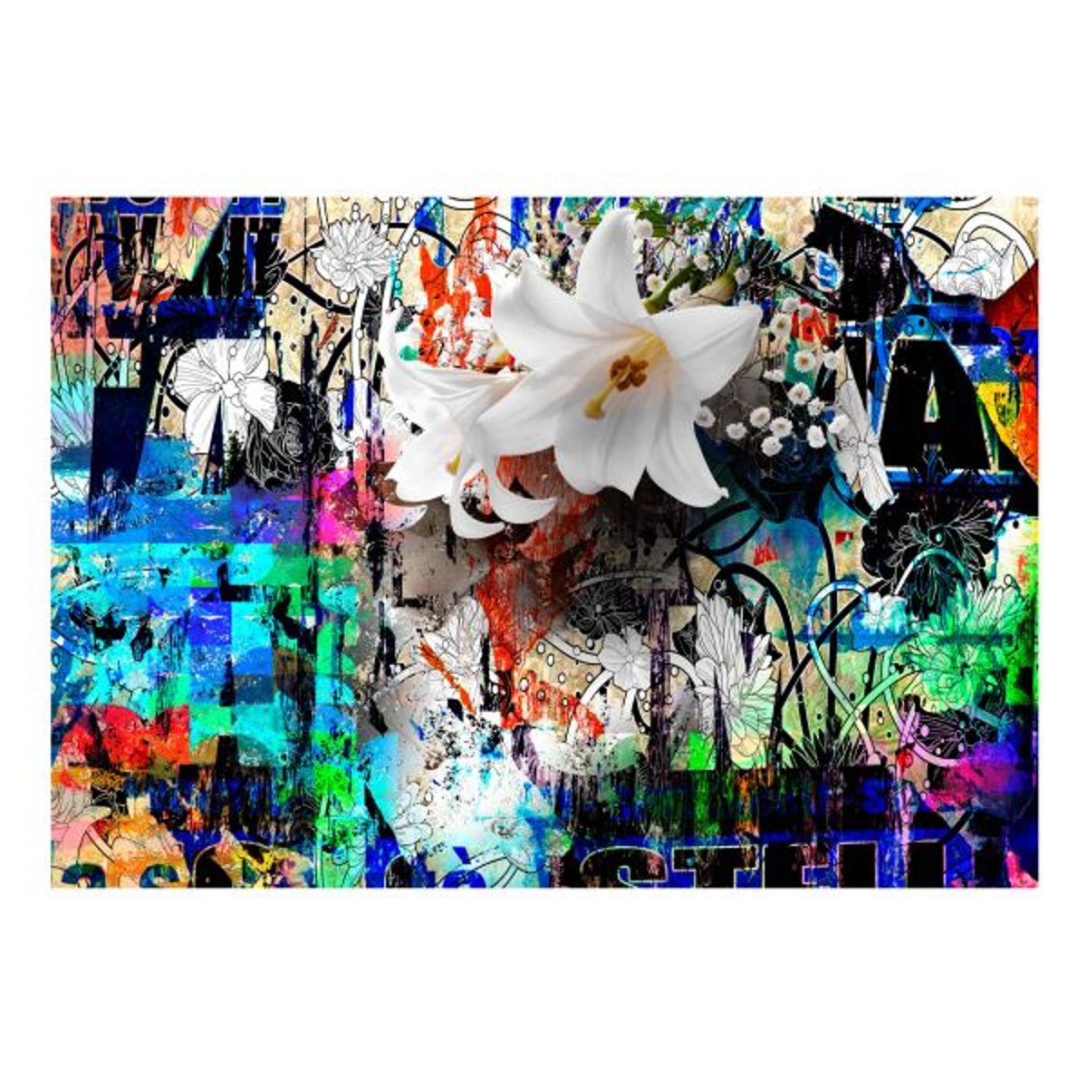 Papier peint intissé panoramique Street art Urban Lily bleu, EDEN