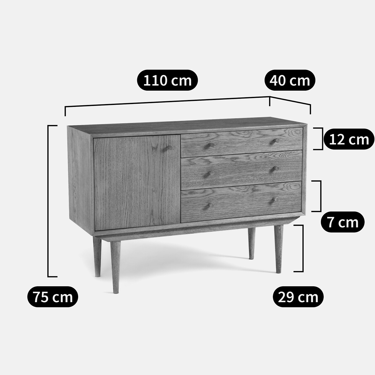 Buffet vintage, 1 porte, 3 tiroirs, Quilda chêne, LA REDOUTE INTERIEURS