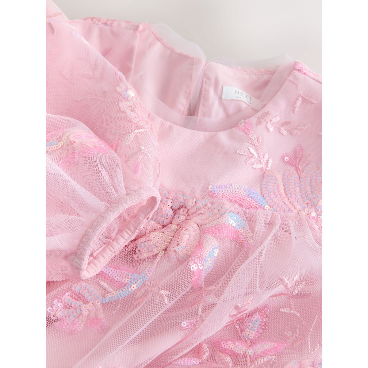 Robe en tulle à manches longues et sequins rose, NEXT