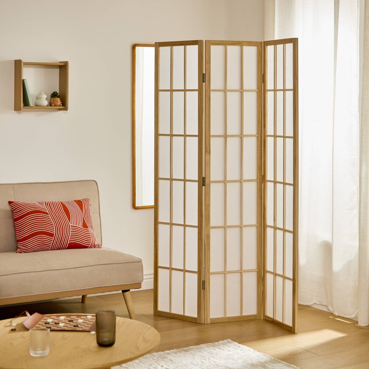 Paravent pliable en paulownia SANDAI blanc, ATMOSPHERA