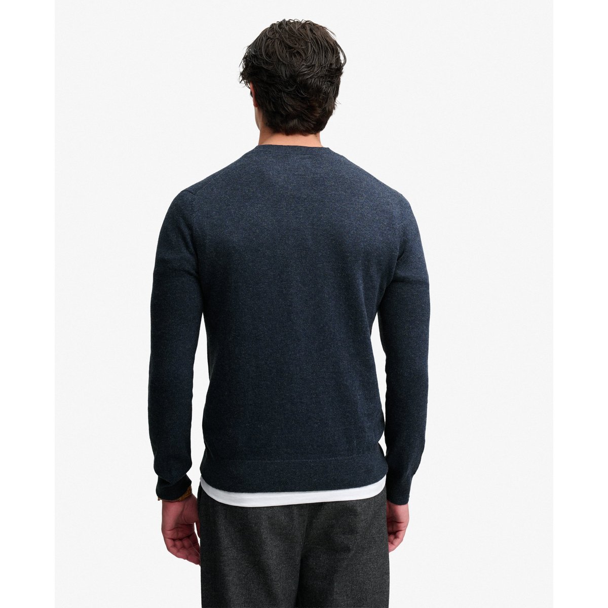 Pull Essentiel Léger en Laine Mélangée bleu marine chiné intense, SUPERDRY