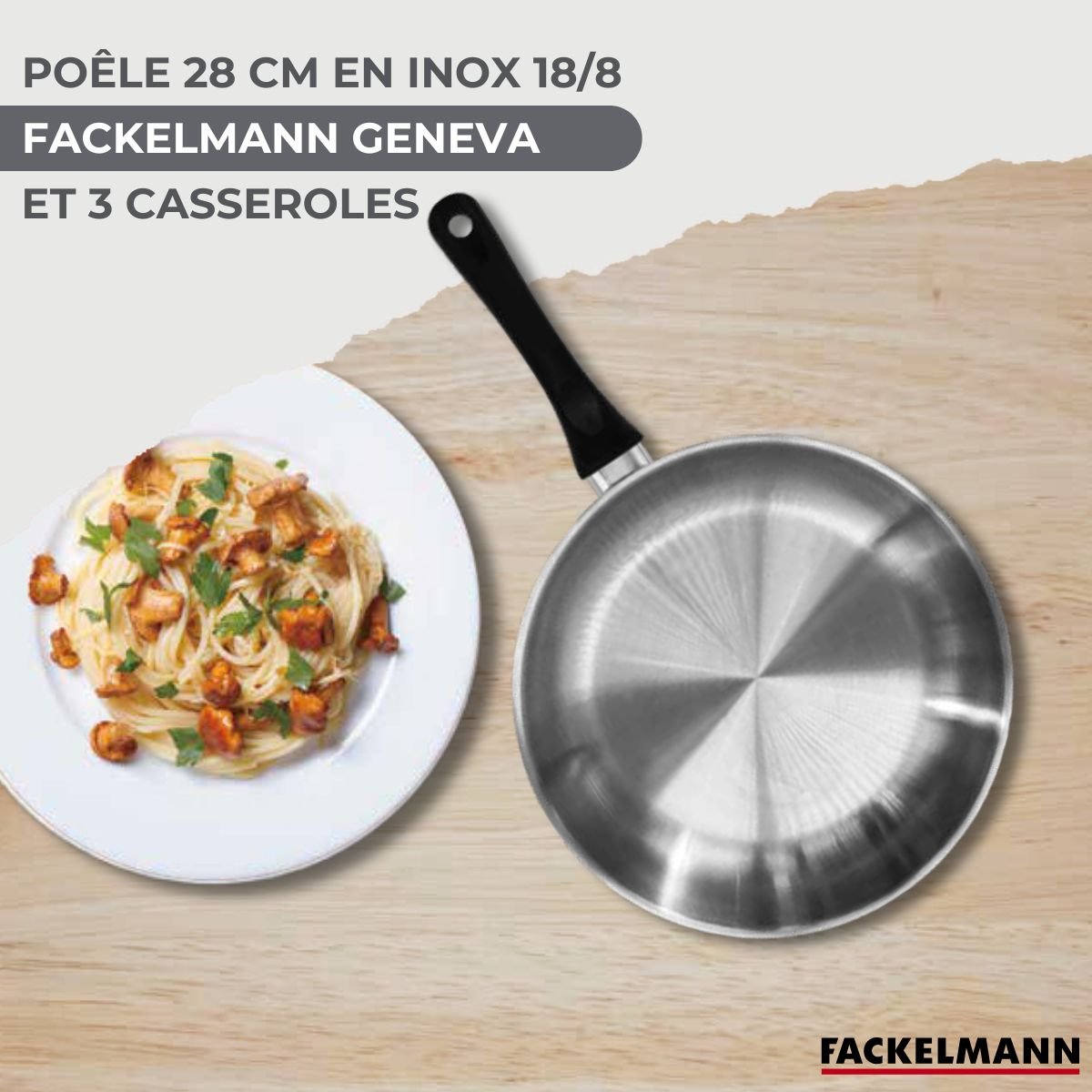 Batterie de cuisine 1 poêle 28cm + 3 casseroles 12/16/20cm inox|noir, FACKELMANN