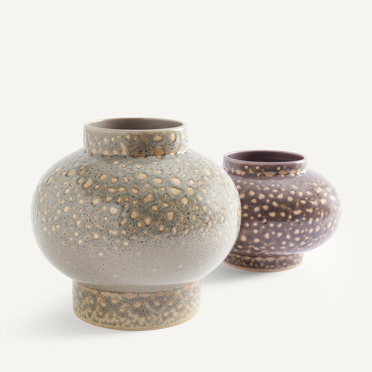 Vaso rotondo in ceramica smaltata maculata, altezza 18,5 cm, LECCIA grigio maculato, AM.PM