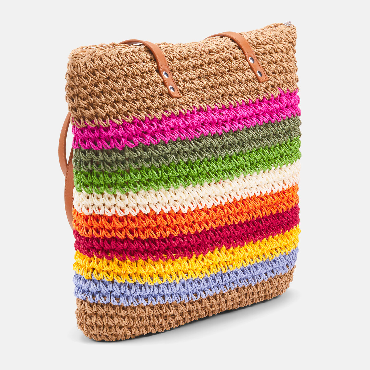 Sac shopper en maille, Kiki beige/multicolore, PIECES