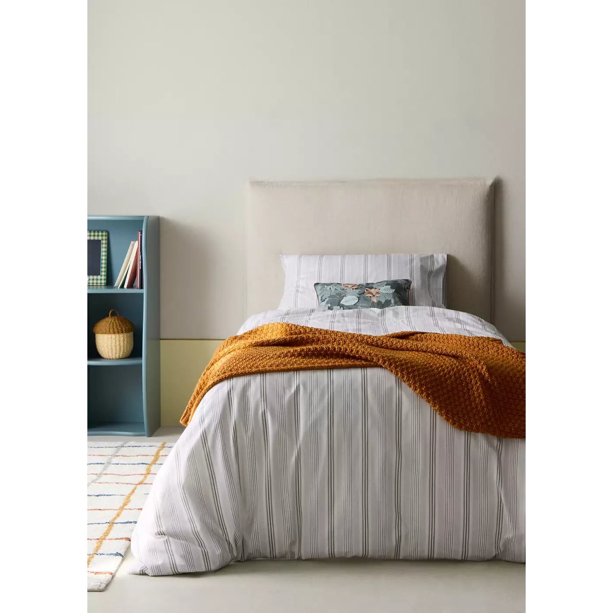 Housse de couette enfant 100 % coton rayures Lit 90 cm gris, MANGO HOME