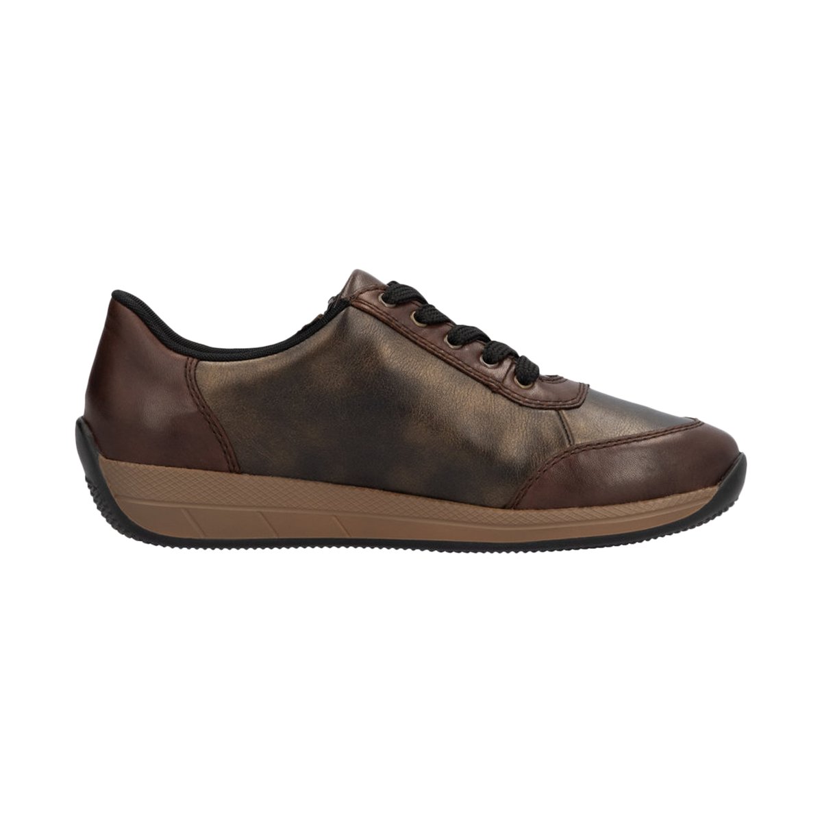 Sneakers kaki à talon plat avec des lacets plats et un zip latéral marron, RIEKER