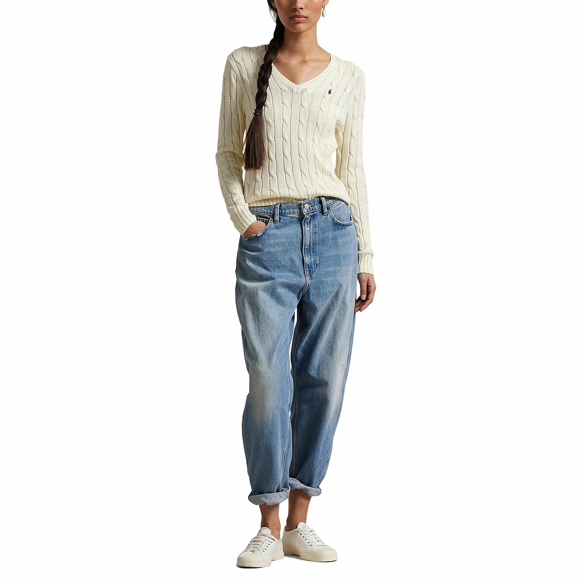 Camisola de manga comprida com decote em V, KIMBERLY creme, POLO RALPH LAUREN