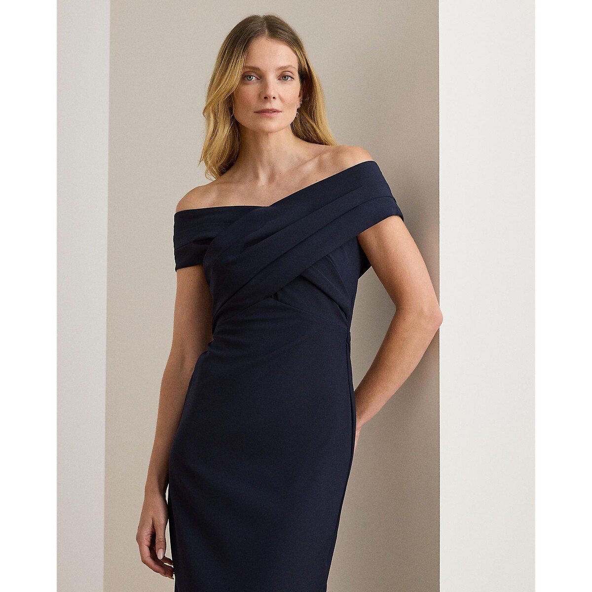 Langes Abendkleid IRENE mit kurzen Ärmeln marine, LAUREN RALPH LAUREN