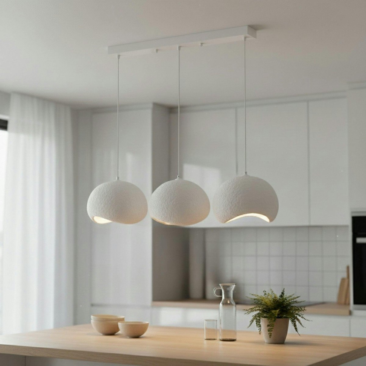 Suspension table à manger blanche 3 lampes 110 cm NOXIS blanc, PIER IMPORT