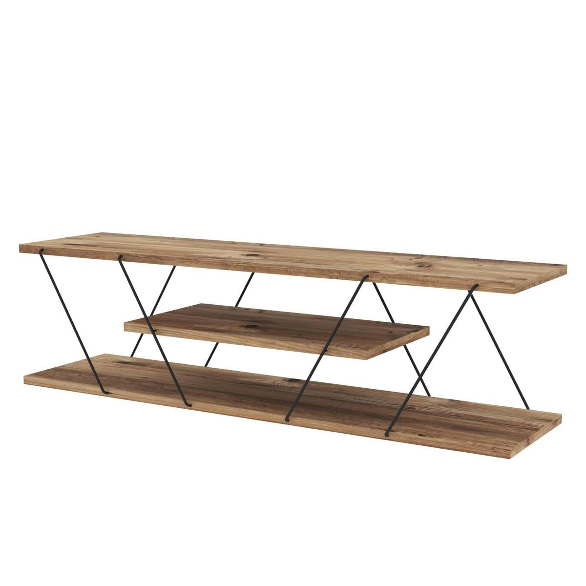 Banc TV filaire décor bois noyer et métal noir JENA marron, PIER IMPORT