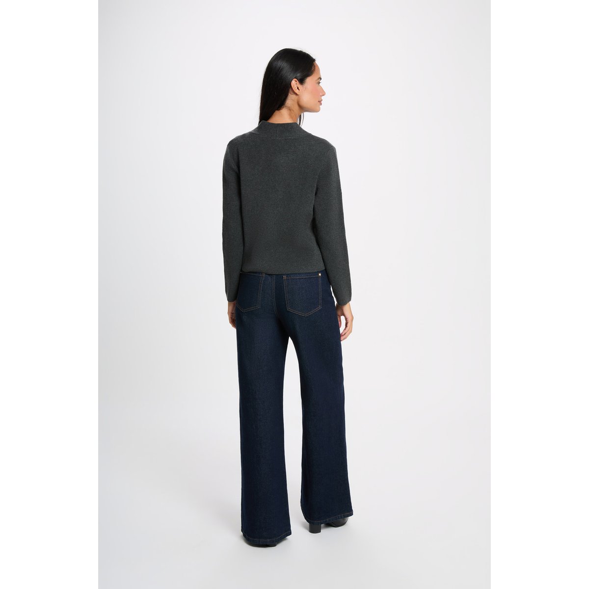 Gilet col rond gris foncé, MORGAN
