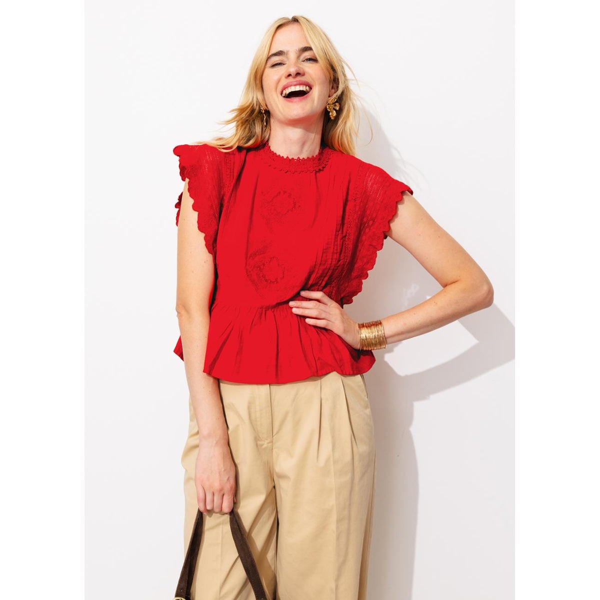 Blouse rétro-romantique rouge, PROMOD