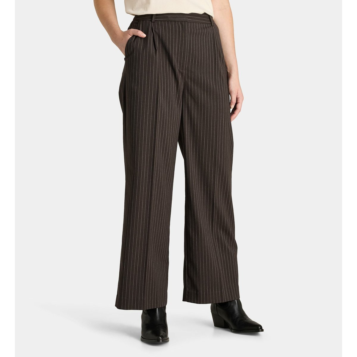 Pantalon dickens ten rayé droit marron chocolat, GALERIES LAFAYETTE