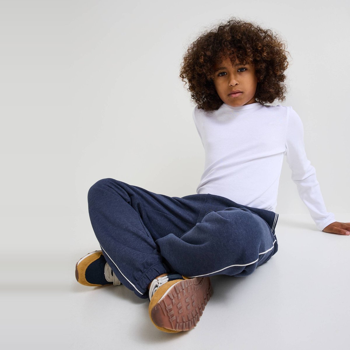 Jogging chaud uni en coton BIO GOTS marine chine, MONOPRIX