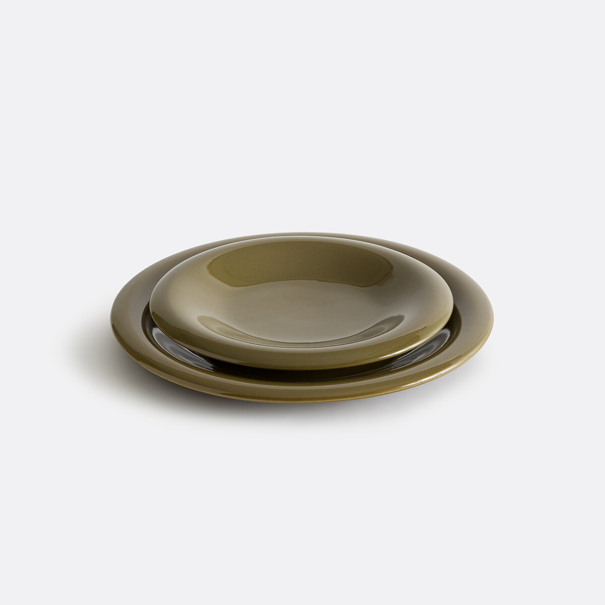 Set of 4 Toria Dessert Plates in Glazed Stoneware khaki, LA REDOUTE INTERIEURS