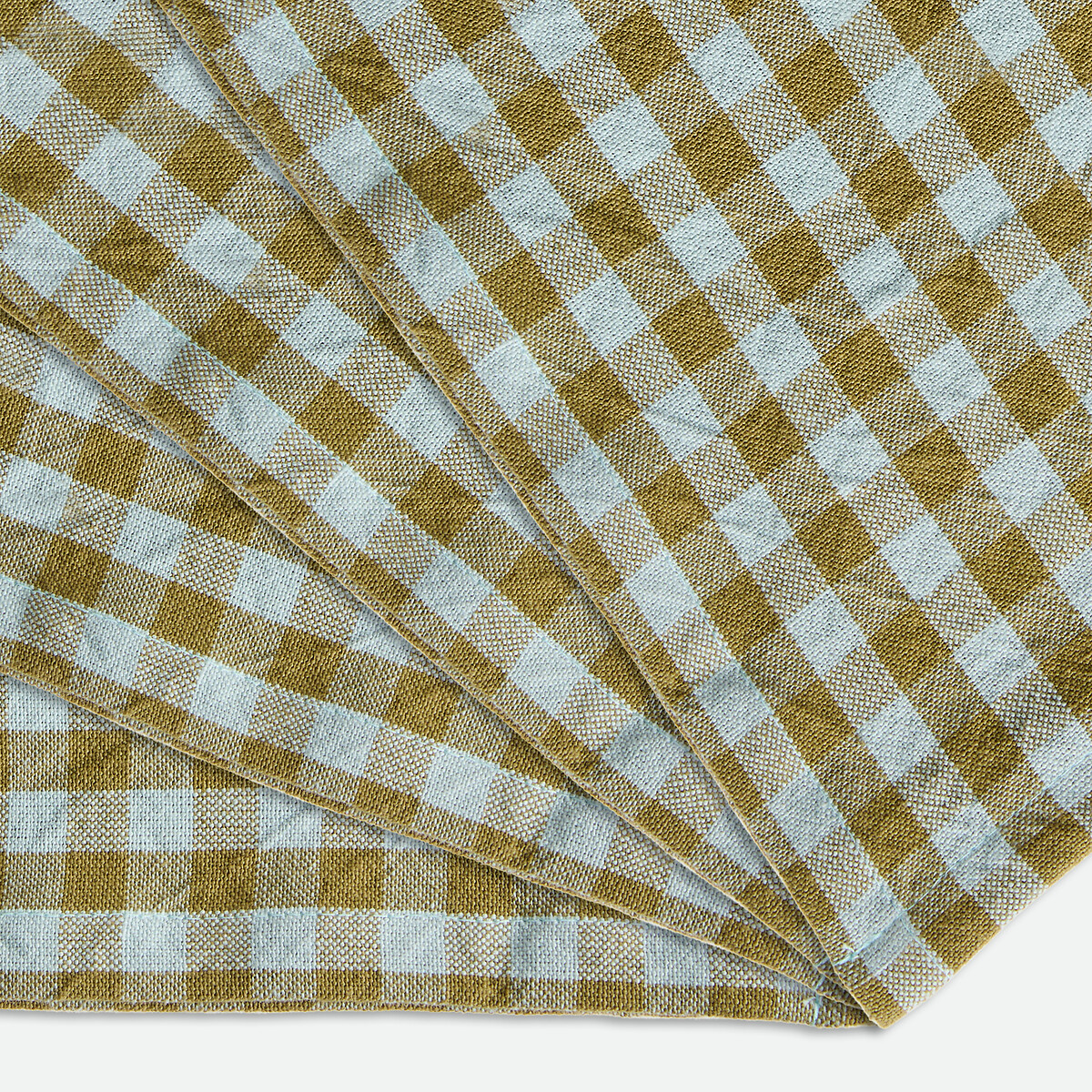 Lot de 4 serviettes de table à carreaux, en coton tissé teint, BETHANY BICOLORE vert olive/opaline, LA REDOUTE INTERIEURS