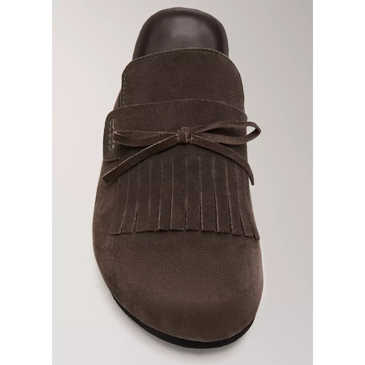 Chaussons sabots en cuir marron, MANGO