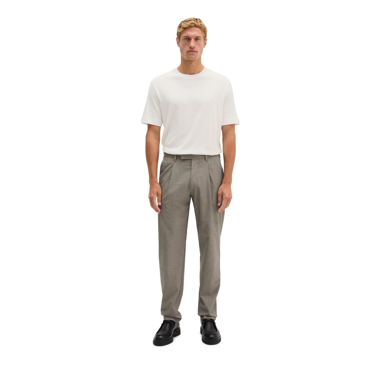 Pantalon modèle Belsbo à plis, coupe décontractée en mélange de laine estival gris, MARC O'POLO
