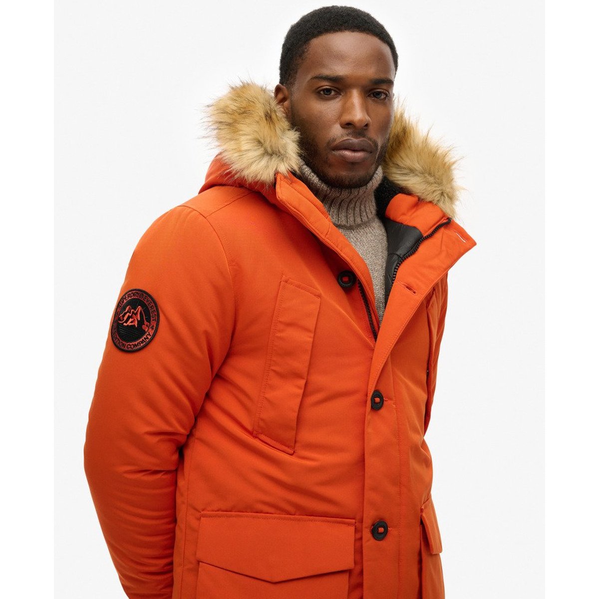 Parka  chaude boutonnée à capuche Everest potiron écrasé, SUPERDRY