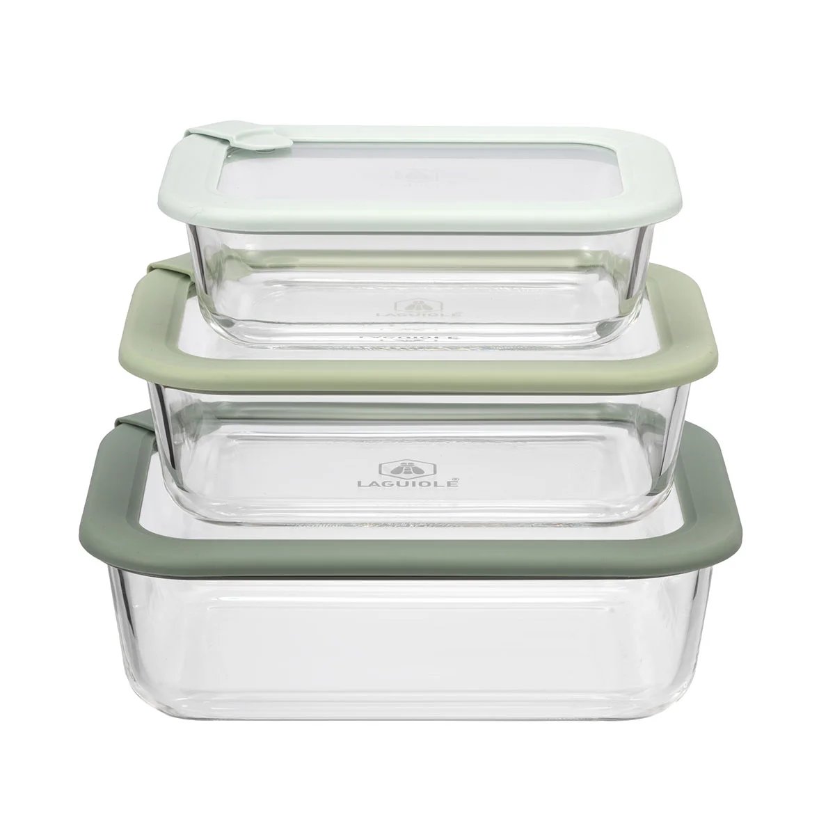 Lot de 3 boîtes en verre rectangulaires avec couvercles (640, 1050, 1520 ml) - Pure vert, LAGUIOLE CUISSON