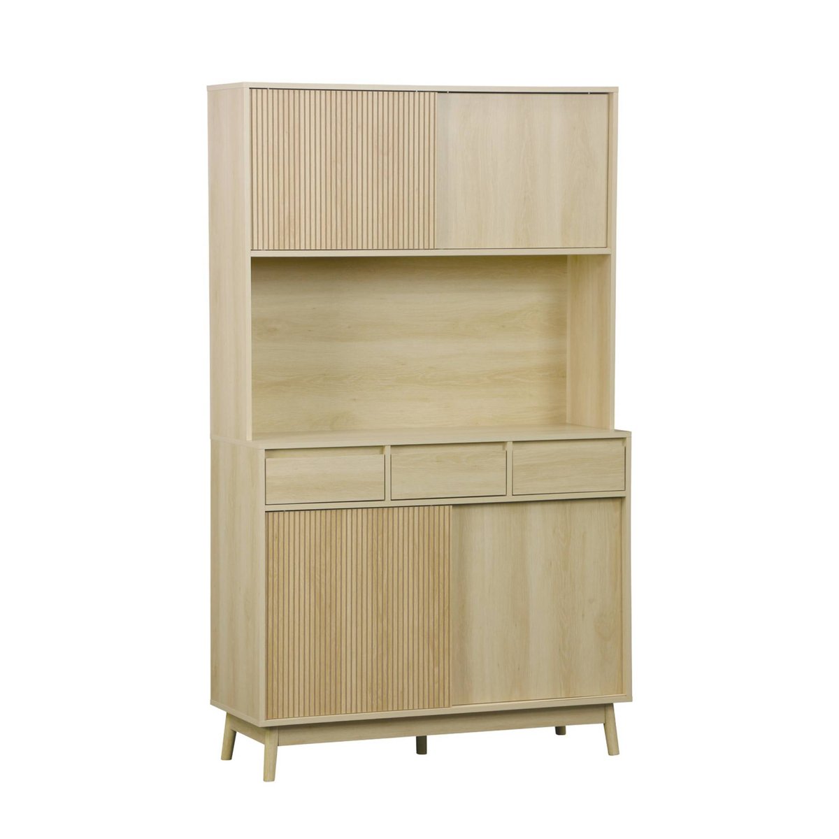 Buffet décor bois 4 portes 3 tiroirs 110 cm LINEAR naturel, SWEEEK