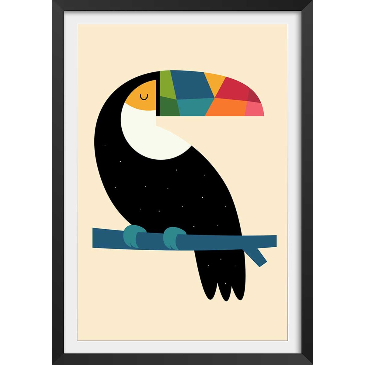 Affiche  toucan affiche + cadre en bois - noir, HEXOA