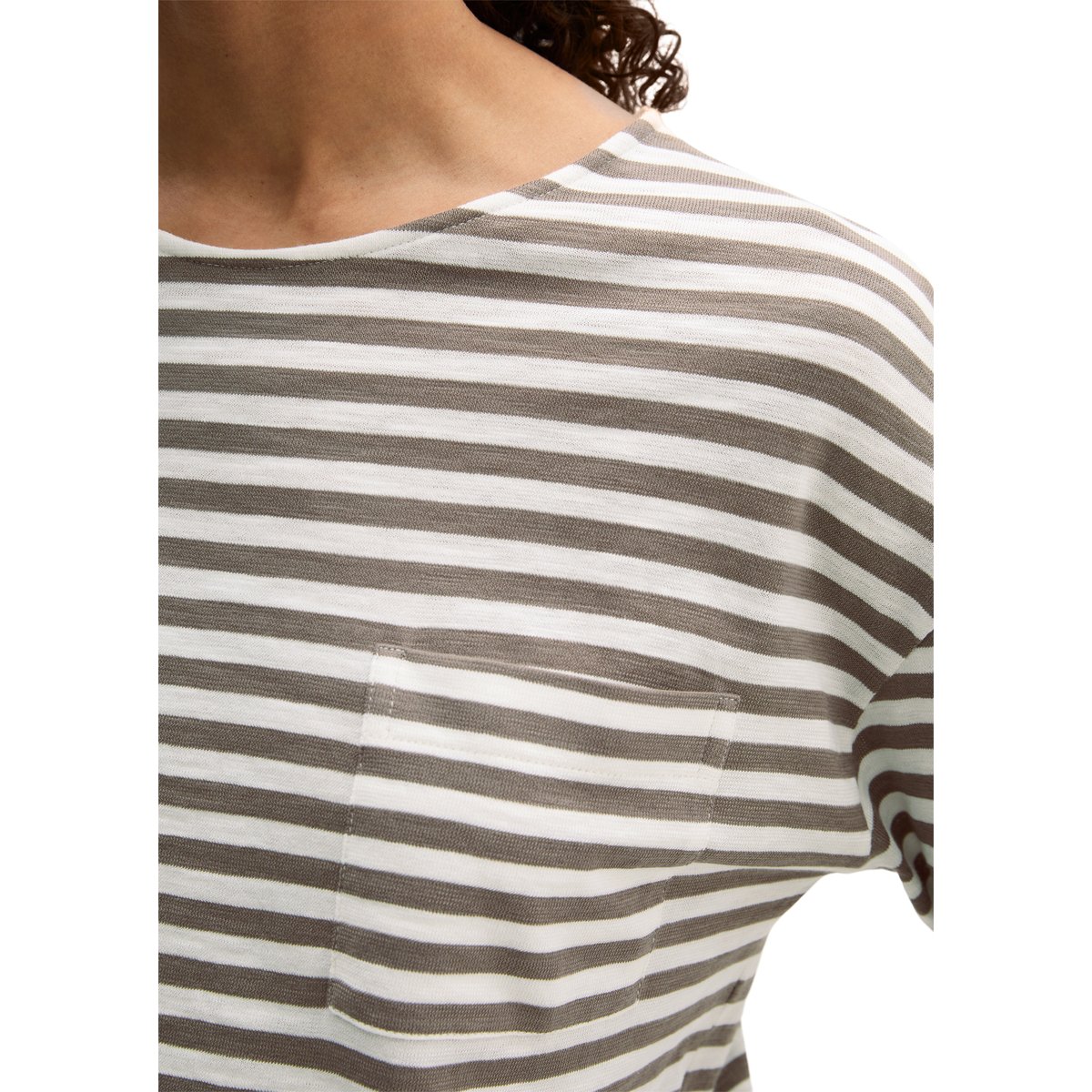 T-shirt à rayures longues régulier en jersey slub marron, MARC O'POLO