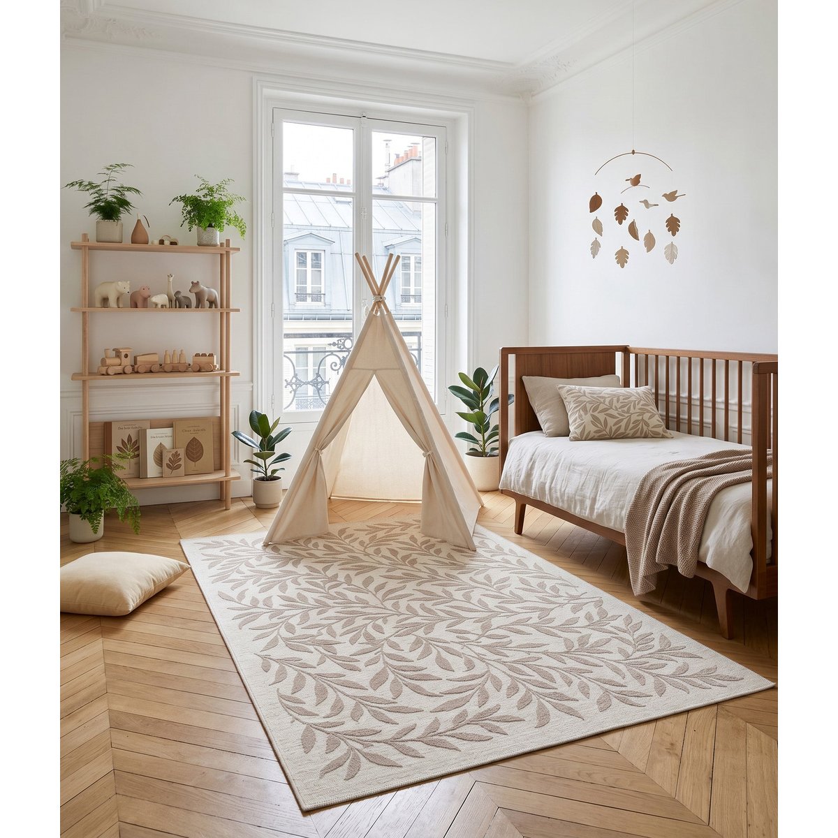 Tapis design en fibres recyclées BAGATELLE beige sable, AFK LIVING