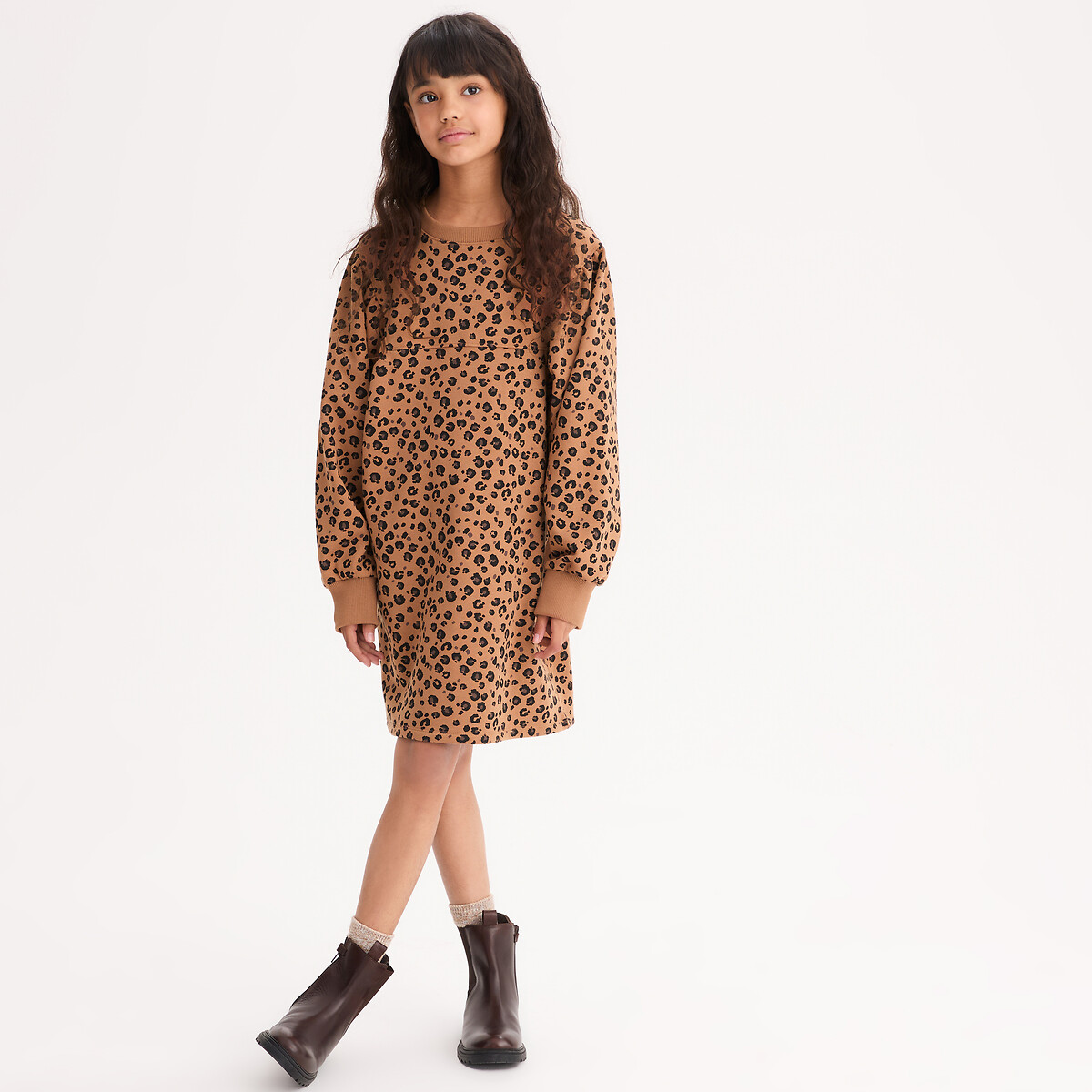 Robe pull manches longues, motif léopard, molleton imprimé léopard, LA REDOUTE COLLECTIONS