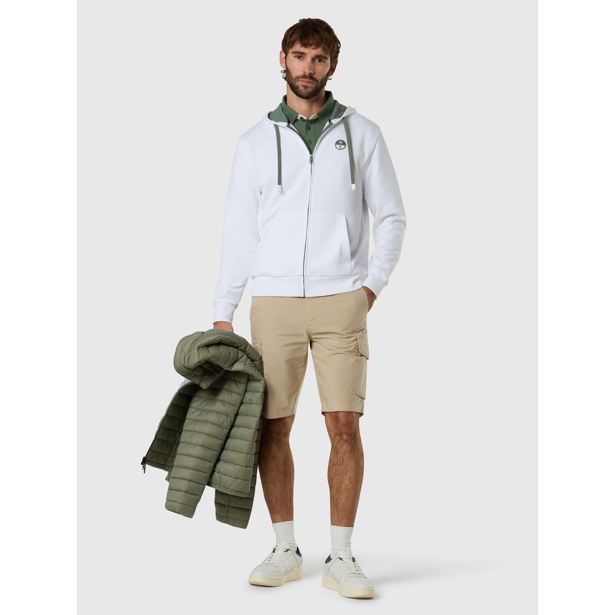 Sweat à capuche pleine fermeture éclair avec logo contrasté blanc, NORTH SAILS