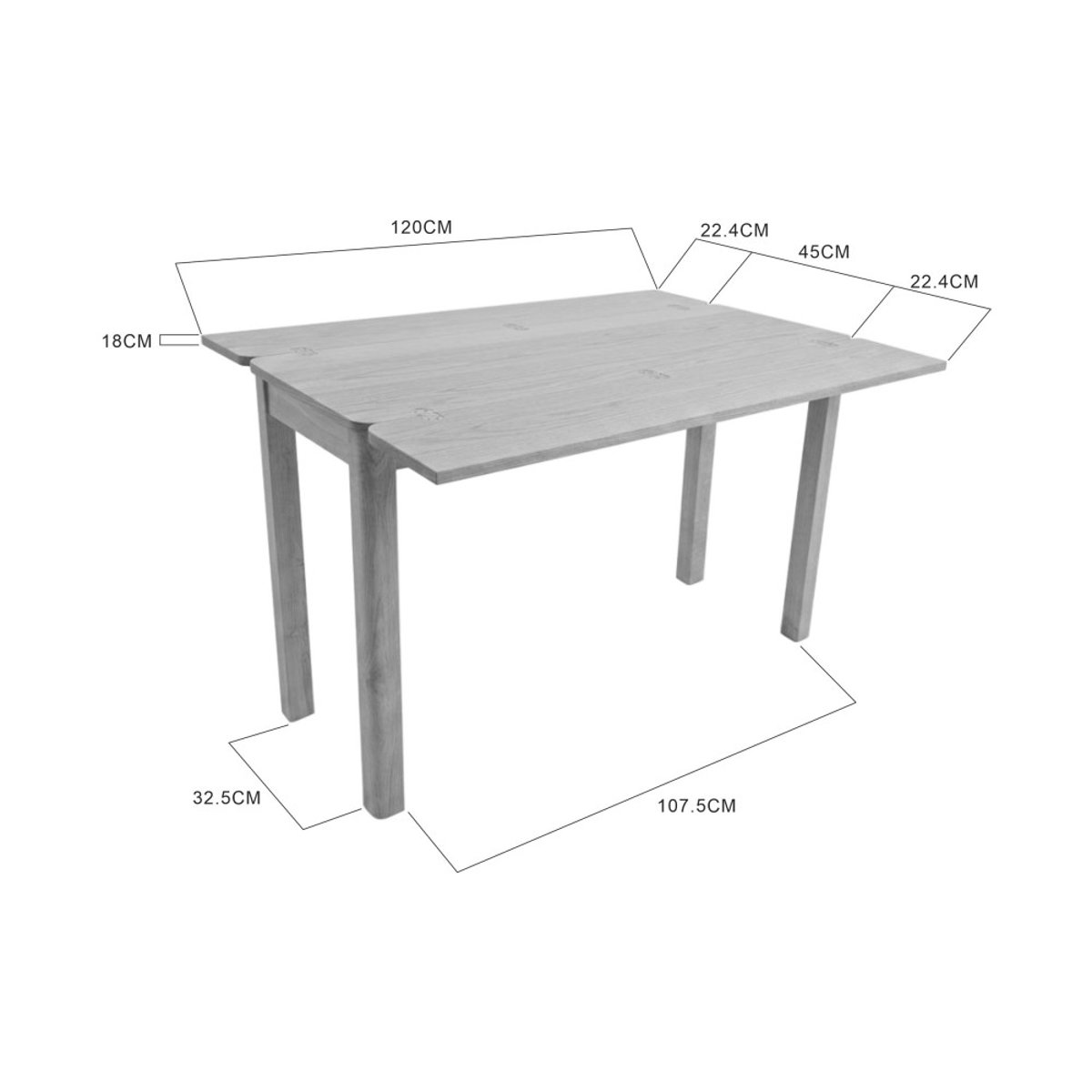 Table à manger extensible 2 à 4 personnes en bois 120x45-90cm- SHELDON bois clair, DRAWER
