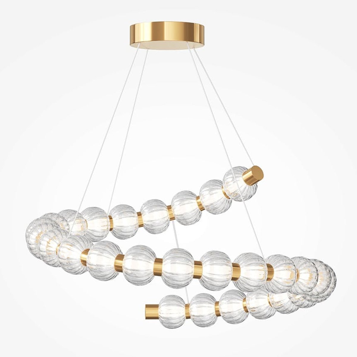 Suspension salon en verre - perles ciselées spirale BELLA doré, PIER IMPORT