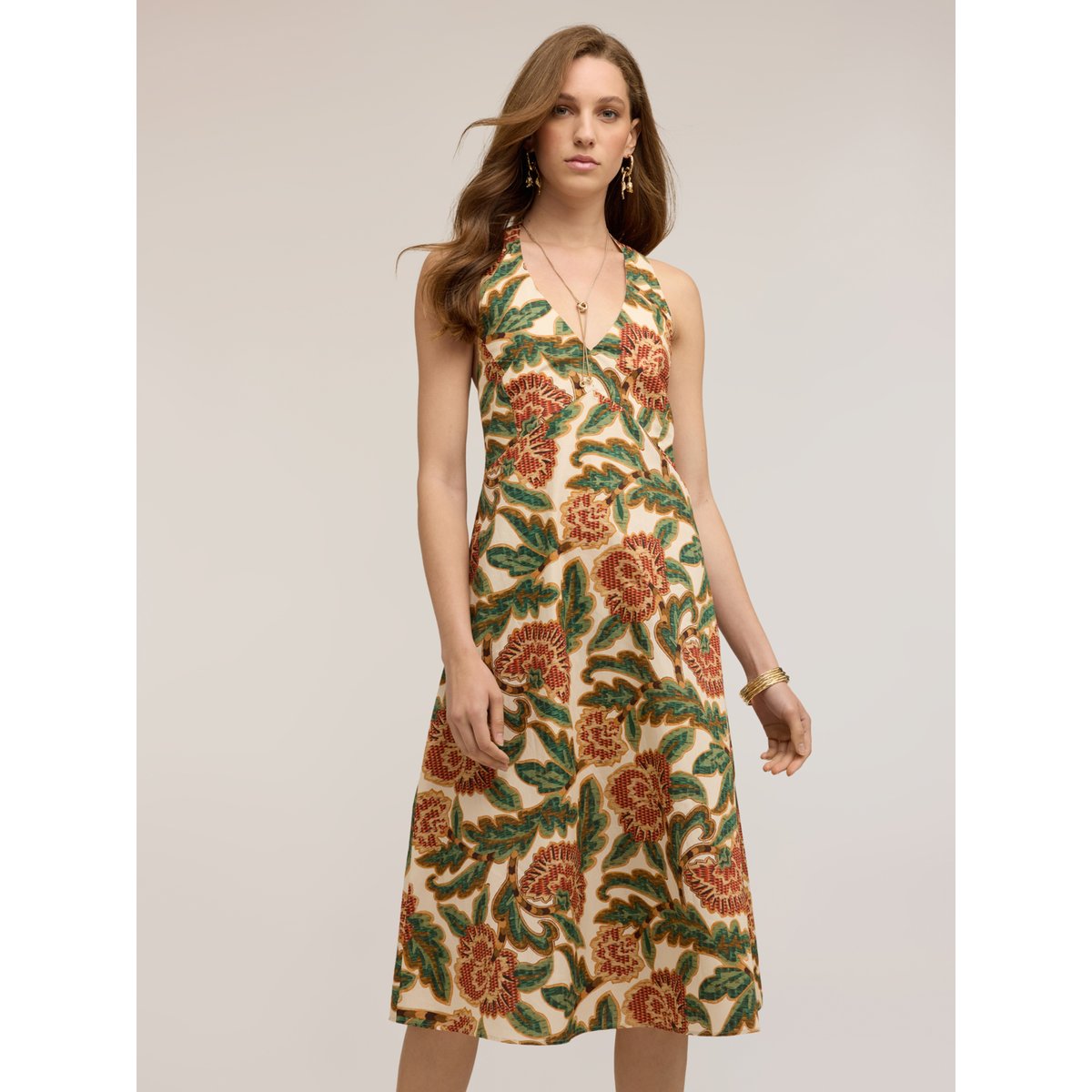 Robe à imprimé fleuri vert, MOTIVI