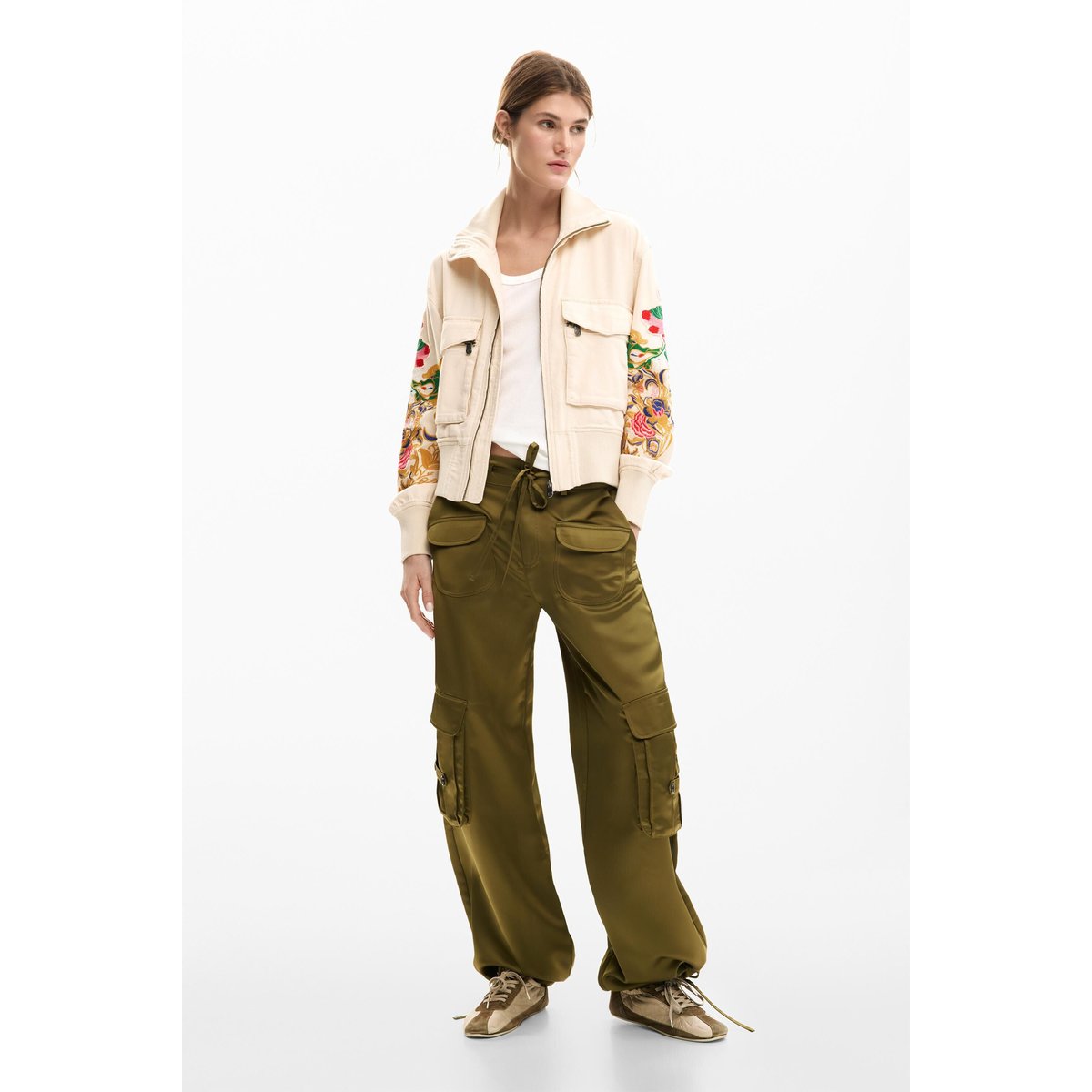 Veste patch fleurs beige, DESIGUAL