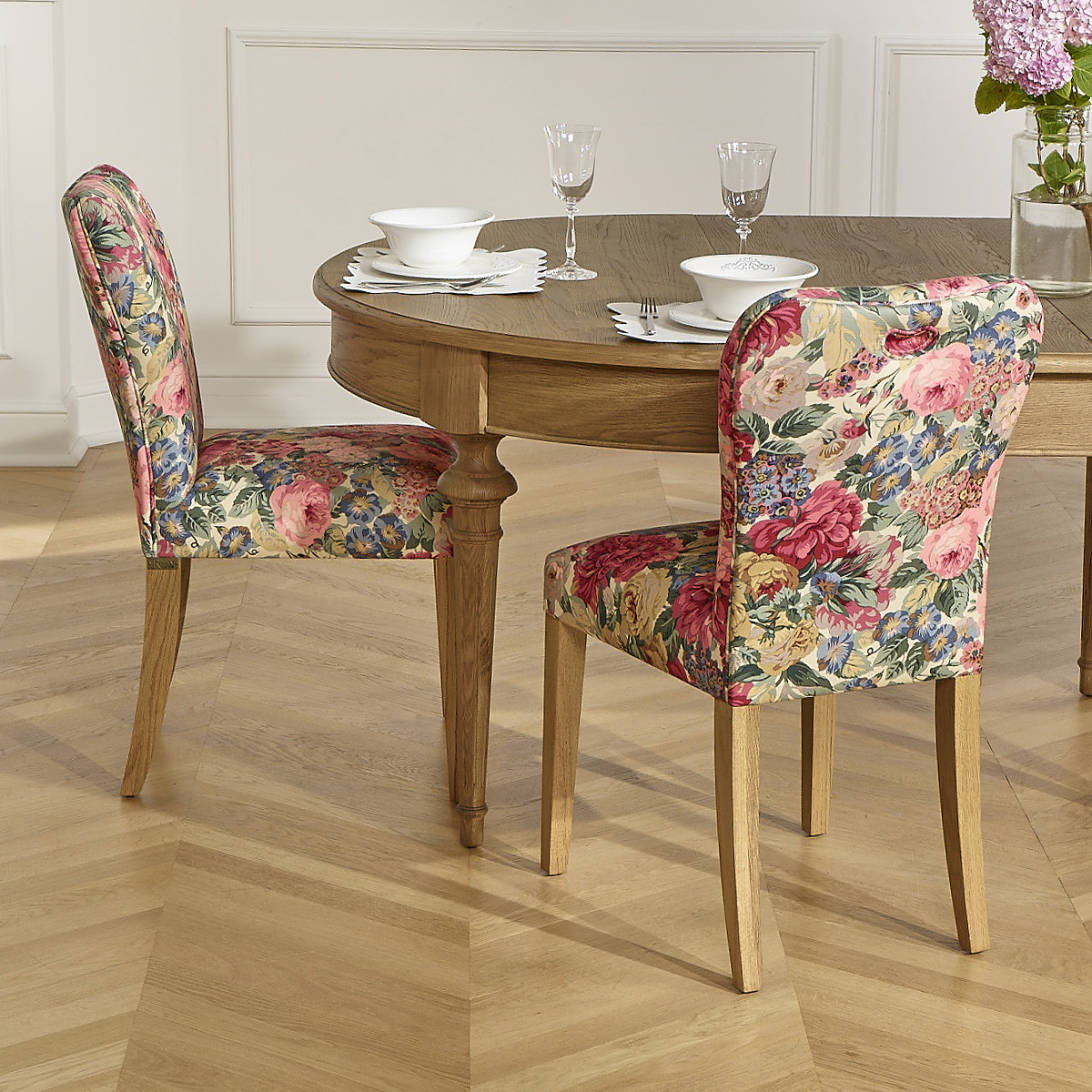 Chaises style romantique en lin coton et bois massif, lot de 2 HUNTER rose, ROBIN DES BOIS