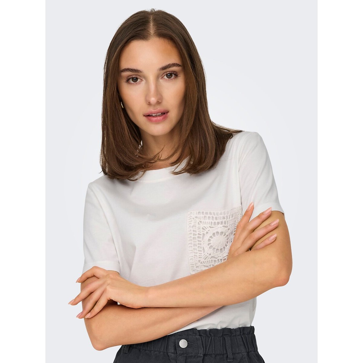 T-shirt manches courtes, col rond blanc, JDY