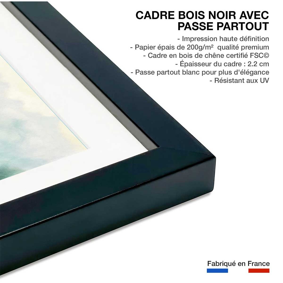 Affiche Brume sur la forêt affiche + cadre en bois - noir, HEXOA