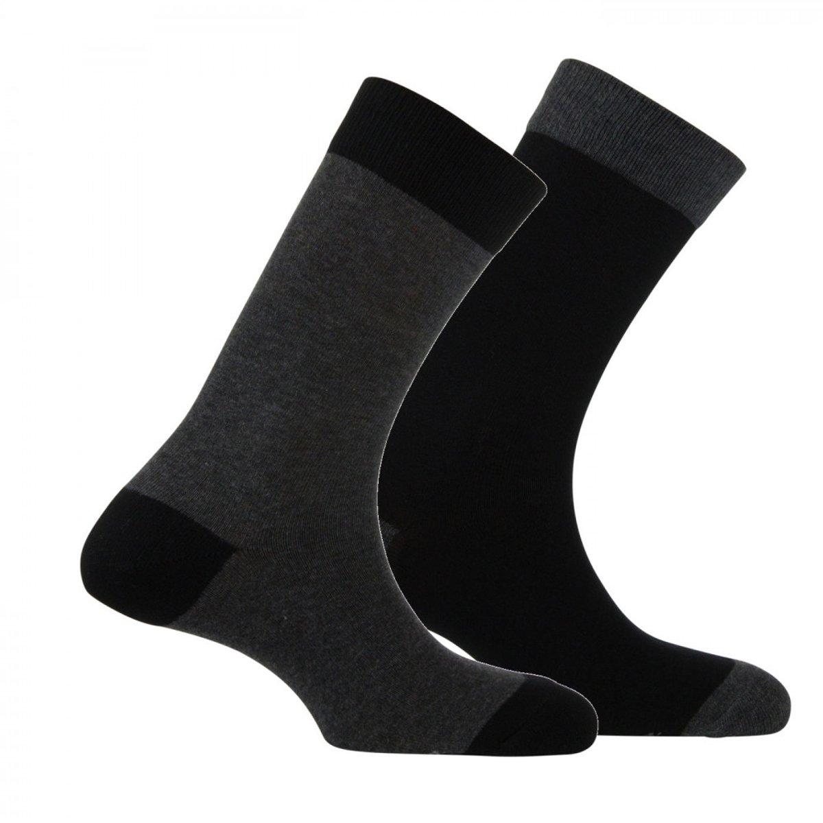 Lot de 2 paires de mi-chaussettes en coton coloris contrasté gris, KINDY